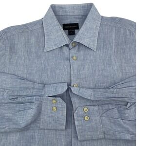 Scott Barber Linen Shirt Mens Large Blue Button Front Long Sleeve Coastal Resort